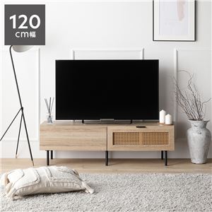 テレビボード 幅120cm ナチュラル ラタン調扉 大容量収納 異素材デザイン スチール TVボード テレビ台 組立品